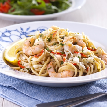 Linguine with crab and prawns